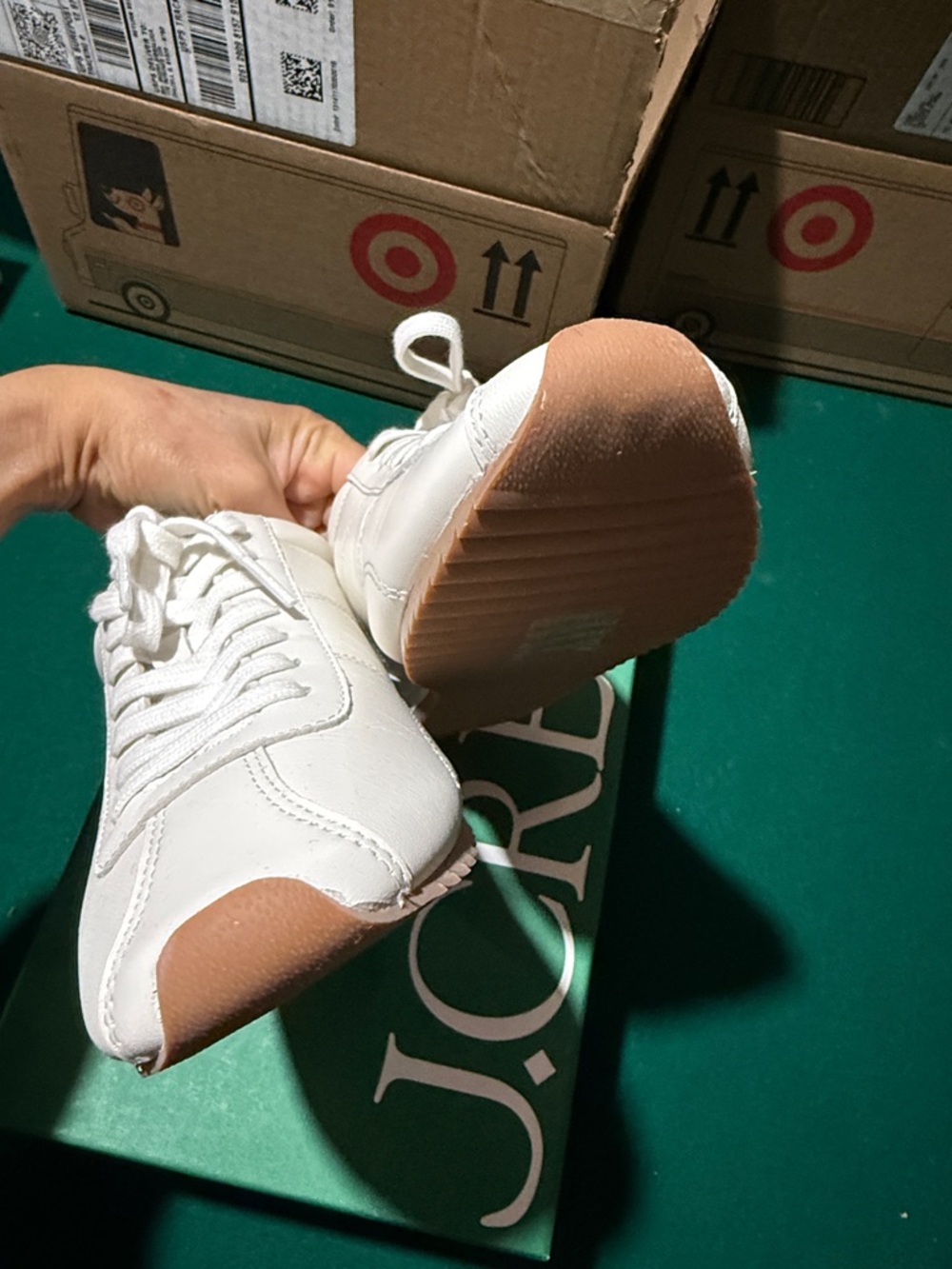 J. Crew White Leather Low-Profile Lace-Up Sneakers with Tan Toe - Picture 4 of 6
